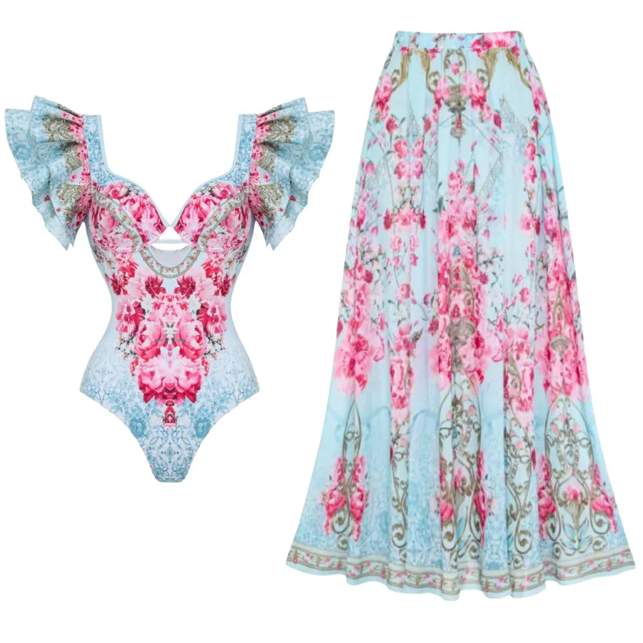 Maiô Babados Floral Blue - Poderosa