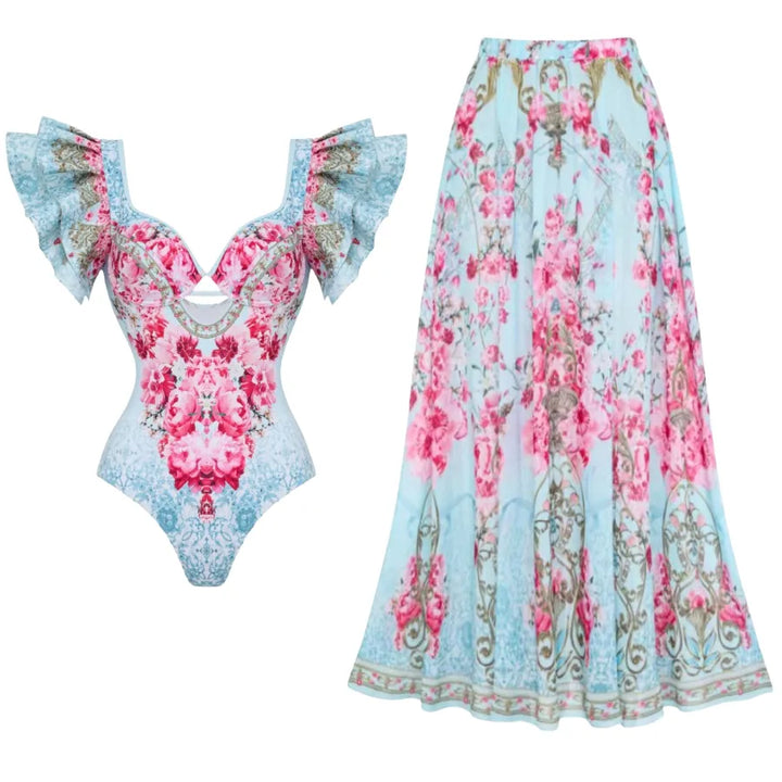 Maiô Babados Floral Blue - Poderosa