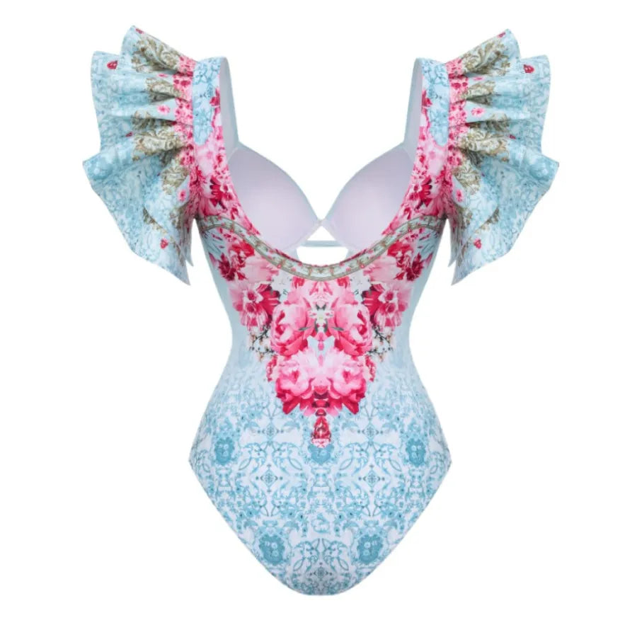 Maiô Babados Floral Blue - Poderosa
