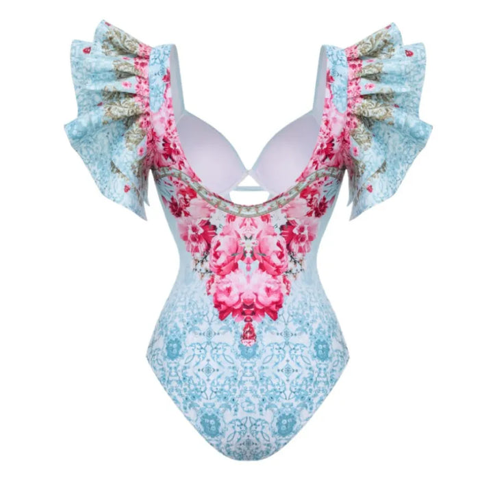 Maiô Babados Floral Blue - Poderosa