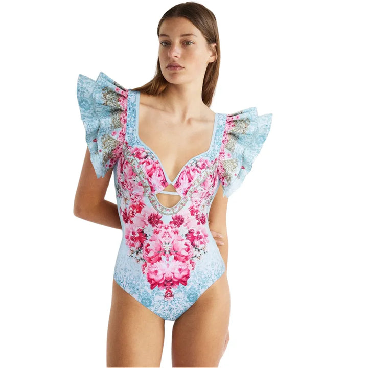Maiô Babados Floral Blue - Poderosa