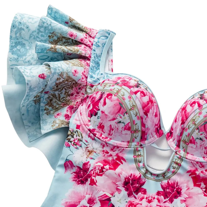 Maiô Babados Floral Blue - Poderosa