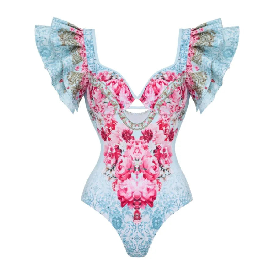 Maiô Babados Floral Blue - Poderosa