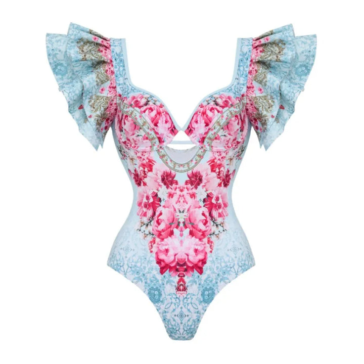 Maiô Babados Floral Blue - Poderosa