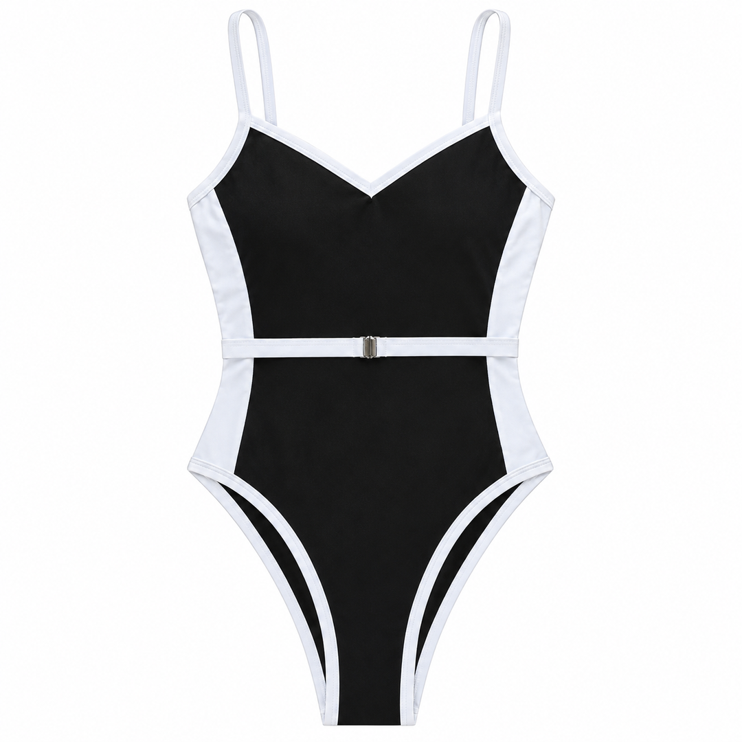 Maiô Black & White Com Cinto - Poderosa #cor_preto