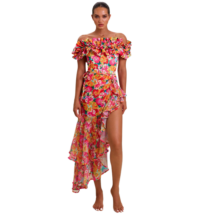 Maiô Flores Tropicais Com Babados Duplos