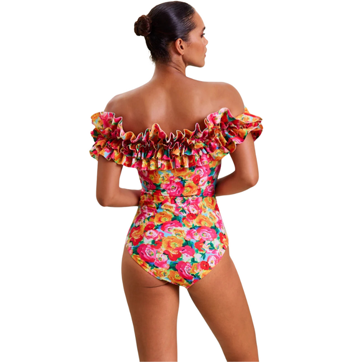 Maiô Flores Tropicais Com Babados Duplos
