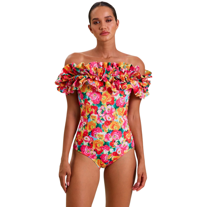 Maiô Flores Tropicais Com Babados Duplos