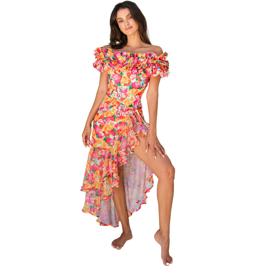Maiô Flores Tropicais Com Babados Duplos - Poderosa