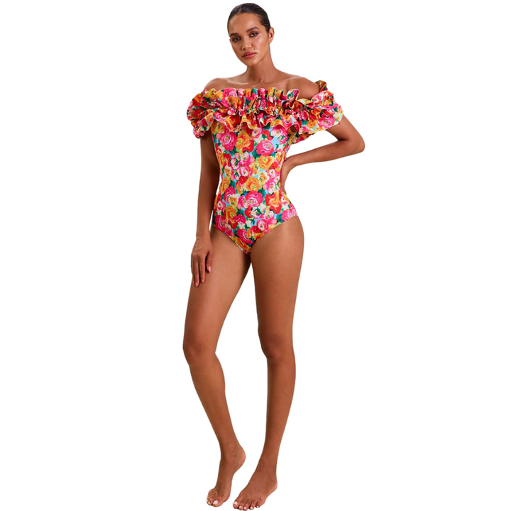 Maiô Flores Tropicais Com Babados Duplos