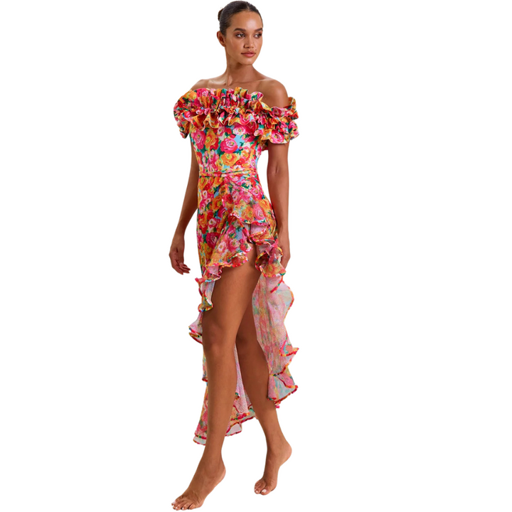 Maiô Flores Tropicais Com Babados Duplos