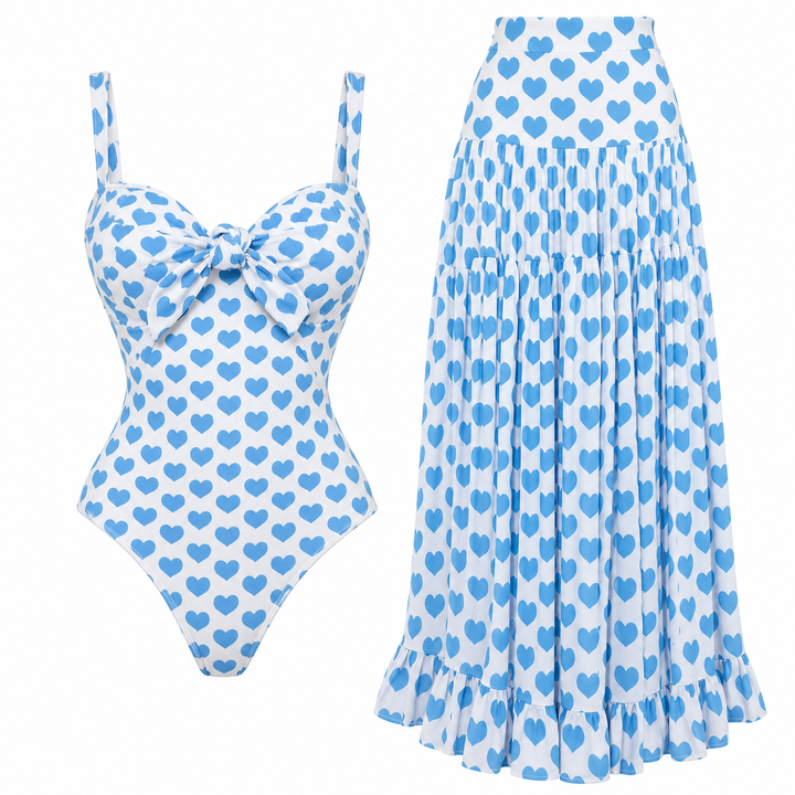 Maiô Heart Print Azul Com Laço