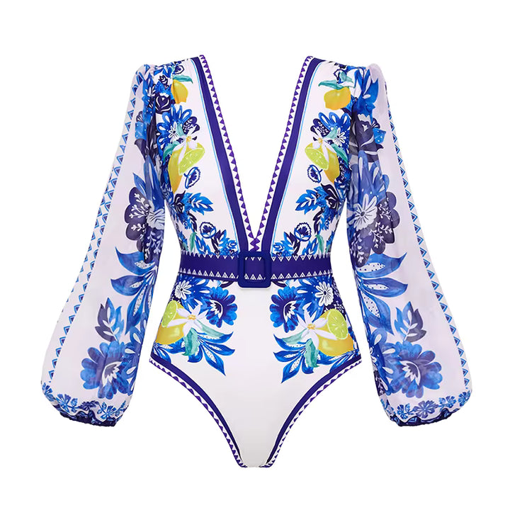 Maiô Manga Longa Flor de Limão Com Cinto -Poderosa