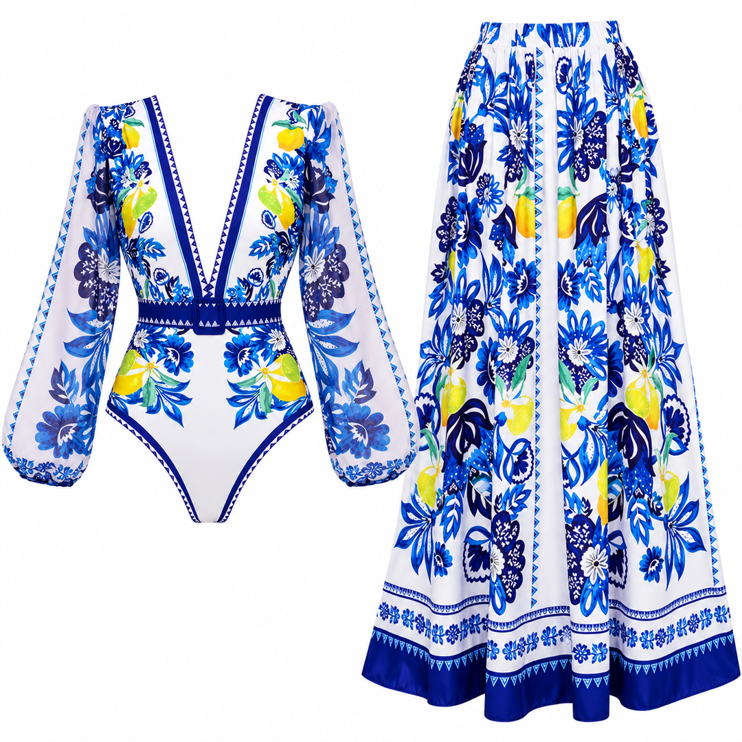 Maiô Manga Longa Flor de Limão Com Cinto -Poderosa