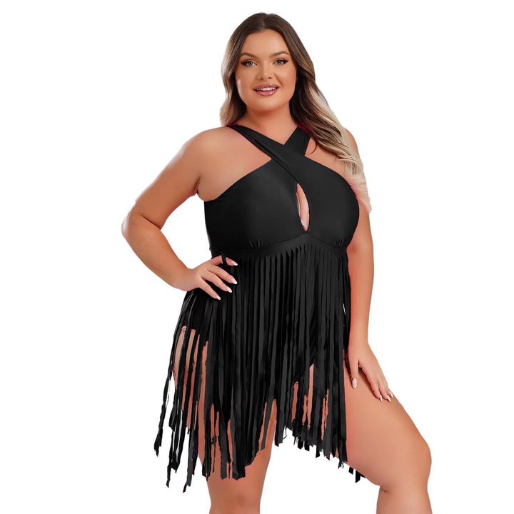 Maiô Plus Size Cruzado Com Franjas Preto - Poderosa