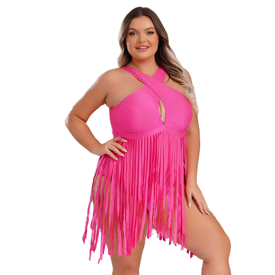 Maiô Plus Size Cruzado Com Franjas Rosa - Poderosa