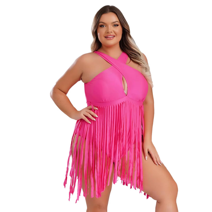 Maiô Plus Size Cruzado Com Franjas Rosa - Poderosa