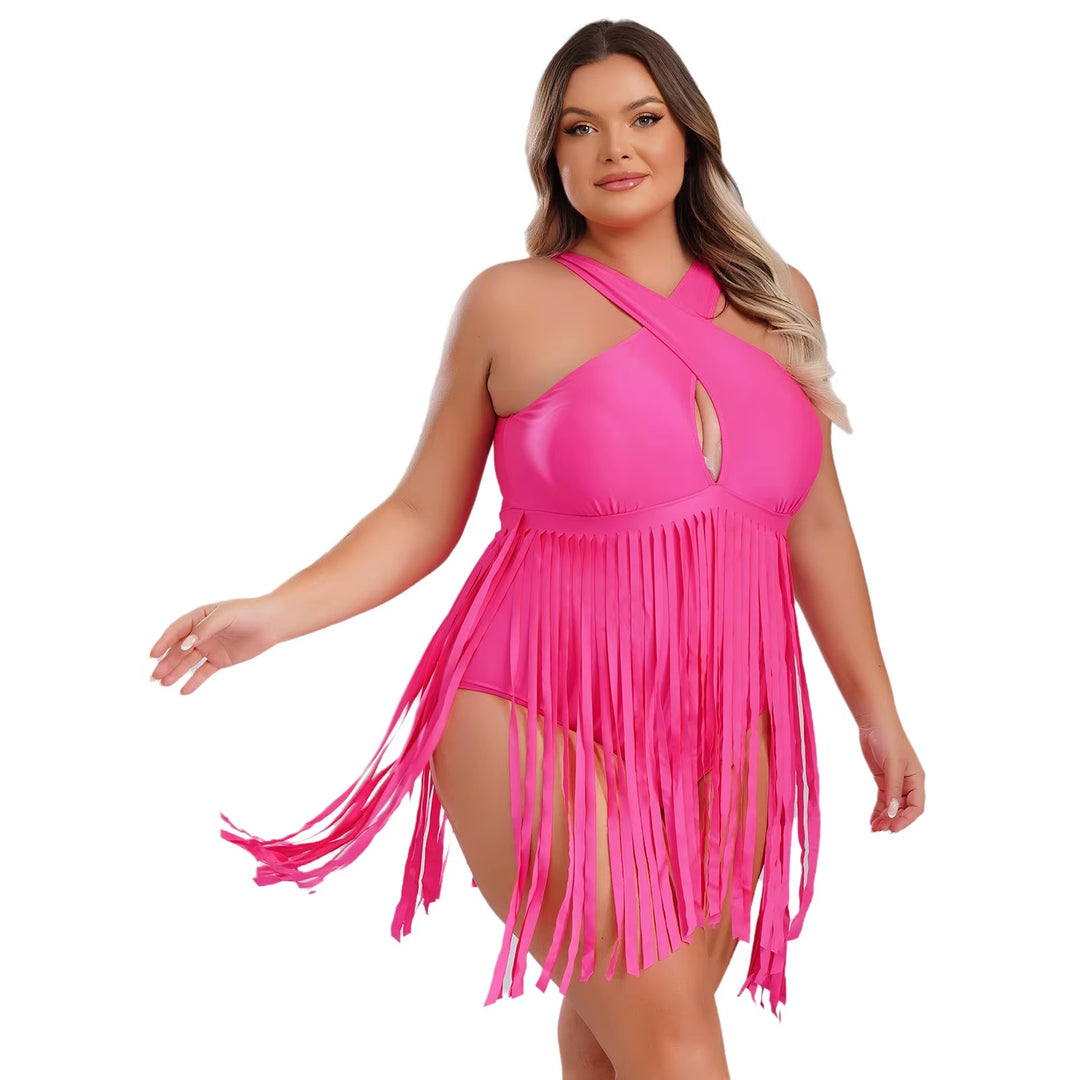 Maiô Plus Size Cruzado Com Franjas Rosa - Poderosa