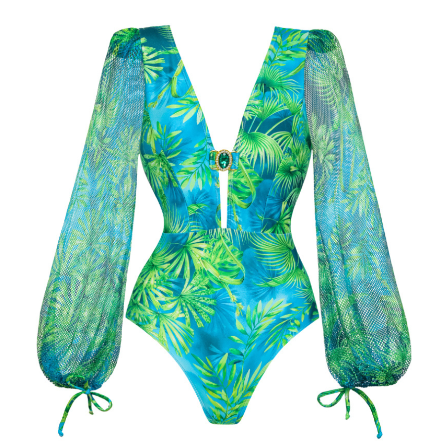Maiô Verde Esmeralda Com Mangas