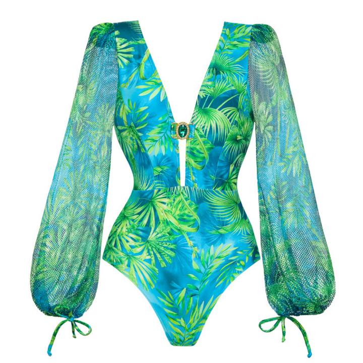 Maiô Verde Esmeralda Com Mangas