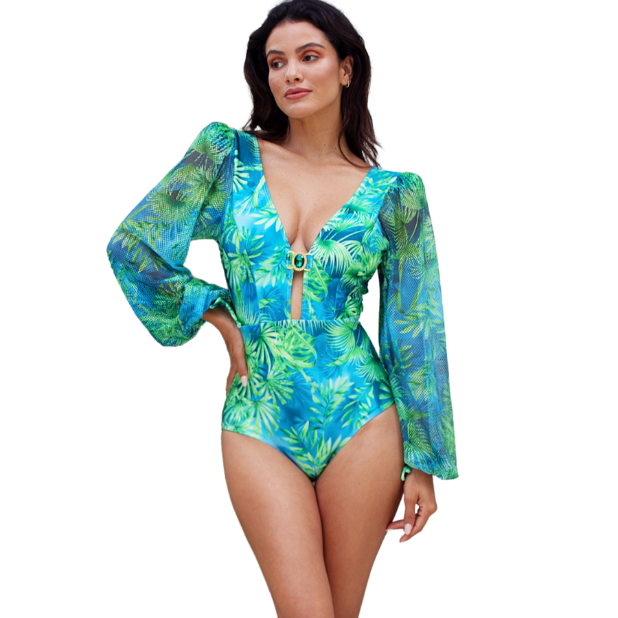Maiô Verde Esmeralda Com Mangas