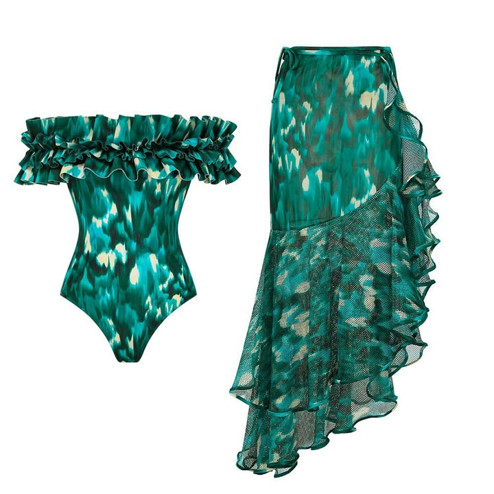 Maiô Verde Jade Babados Ombro a Ombro Poderosa
