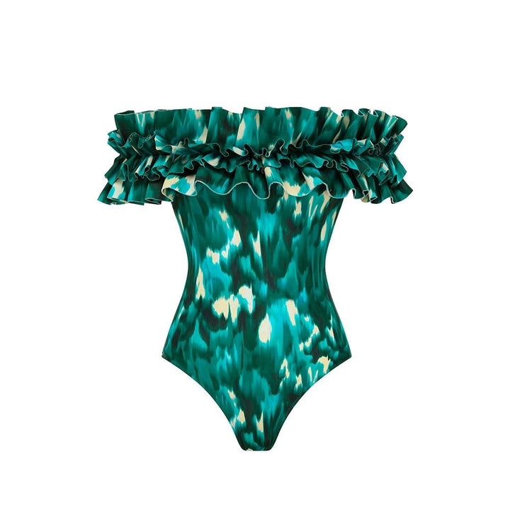 Maiô Verde Jade Babados Ombro a Ombro Poderosa