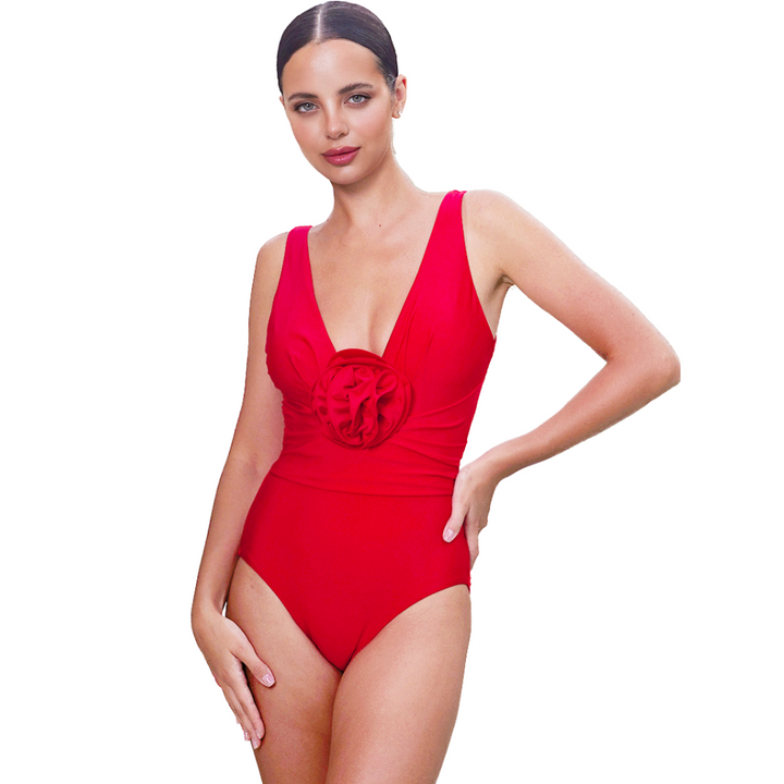 Maiô Vermelho Profundo Com Detalhe Flor - Poderosa