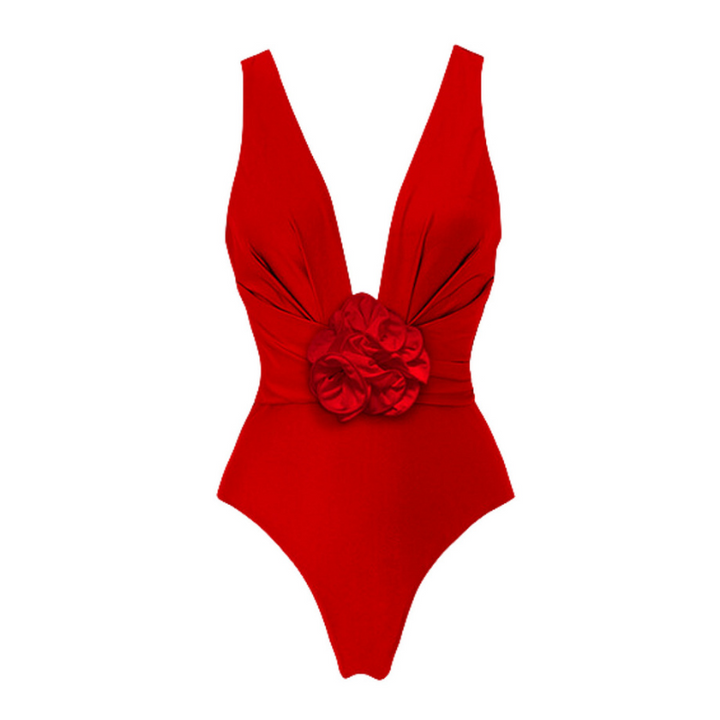 Maiô Vermelho Profundo Com Detalhe Flor - Poderosa
