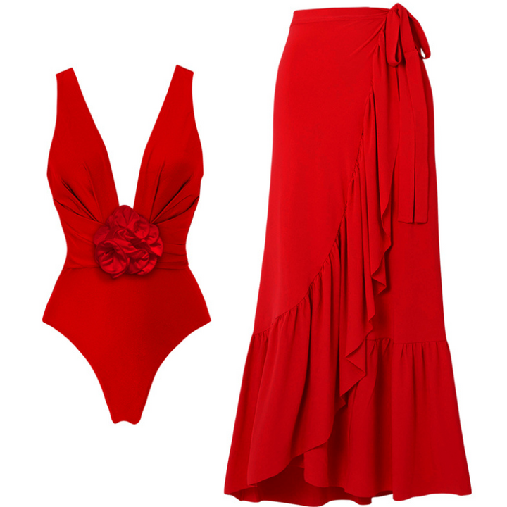 Maiô Vermelho Profundo Com Detalhe Flor - Poderosa