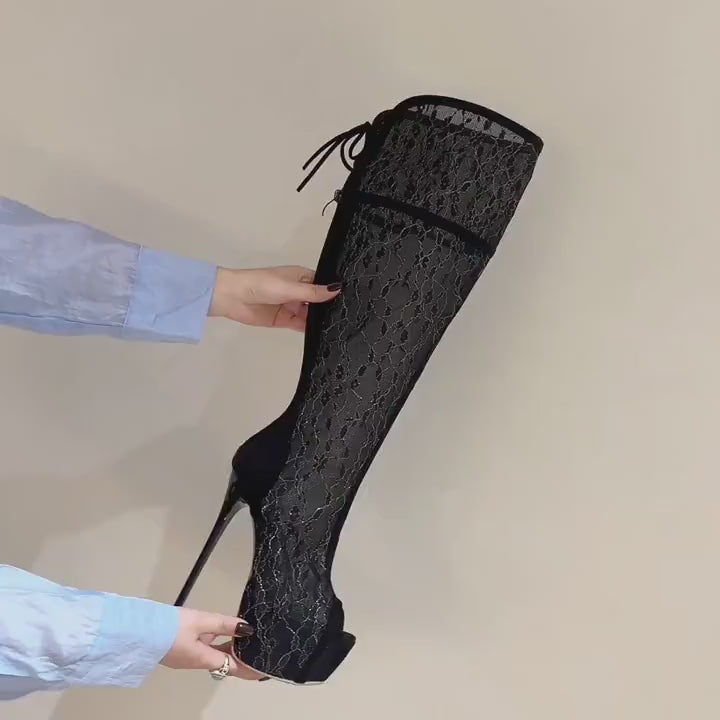 Bota Over The Knee Peep Toe Rendada