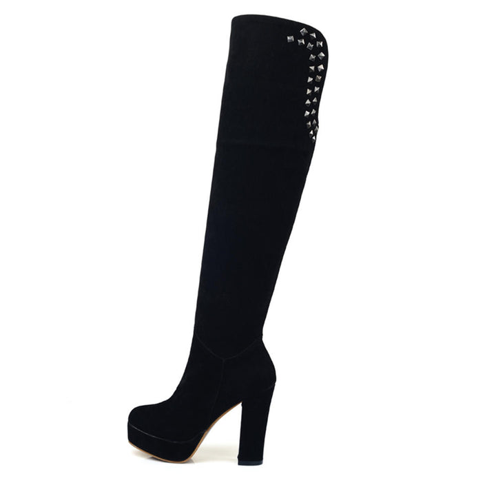 Bota Over The Knee Salto Alto Com Rebites