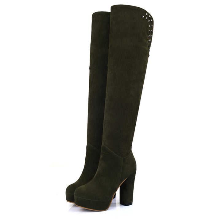 Bota Over The Knee Salto Alto Com Rebites