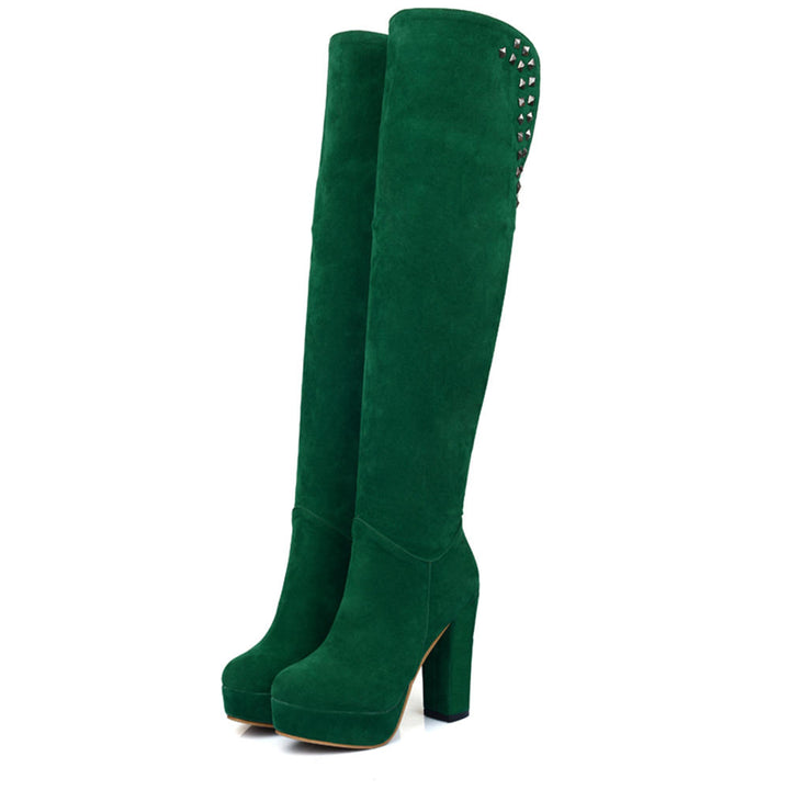 Bota Over The Knee Salto Alto Com Rebites