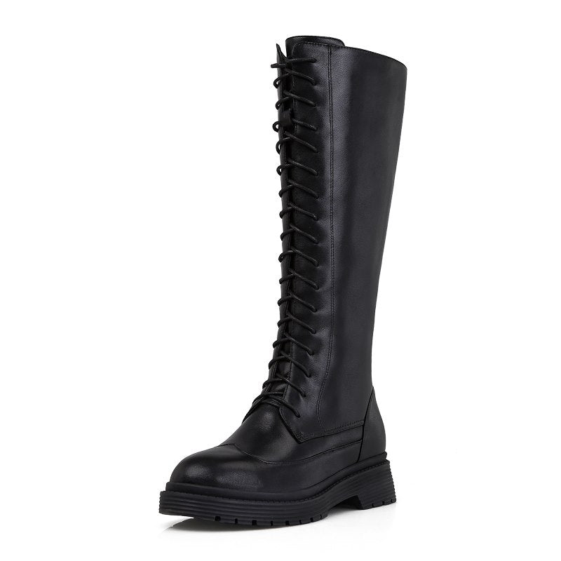 Bota Coturno Couro Com Forro de Pelos