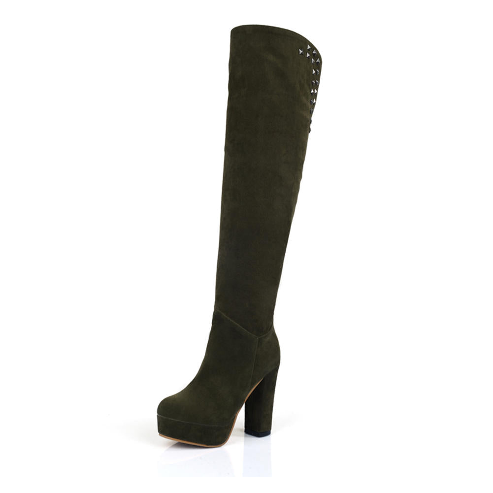 Bota Over The Knee Salto Alto Com Rebites