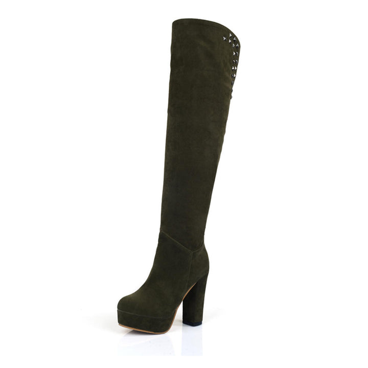 Bota Over The Knee Salto Alto Com Rebites