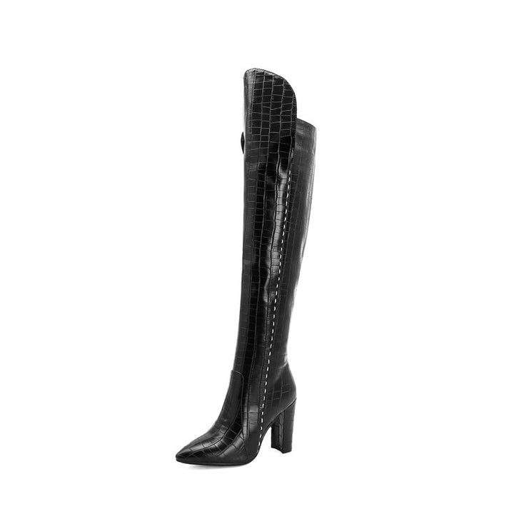 Bota Over The Knee Croco Com Costura Lateral