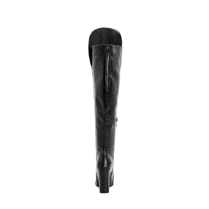 Bota Over The Knee Croco Com Costura Lateral