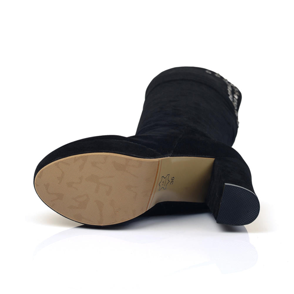 Bota Over The Knee Salto Alto Com Rebites