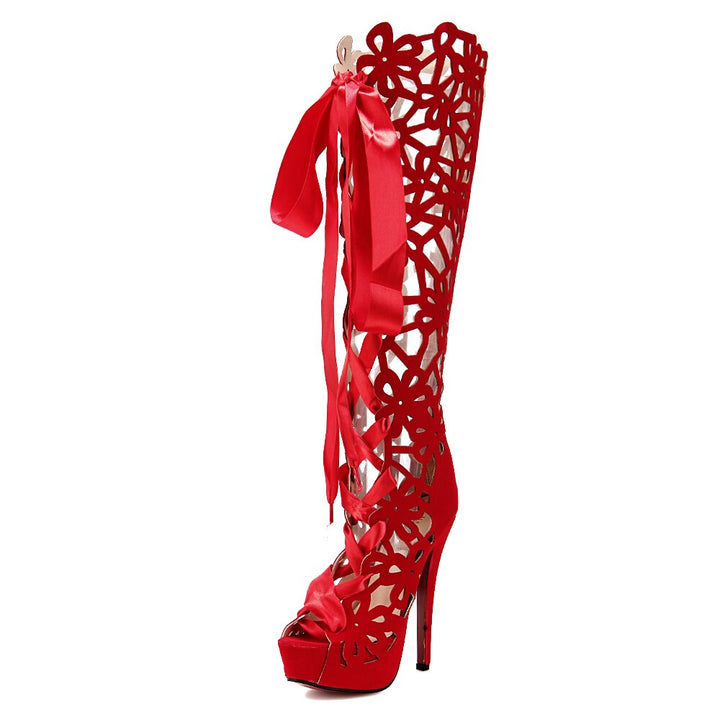 Sandália Gladiadora Cano Alto Com Laço