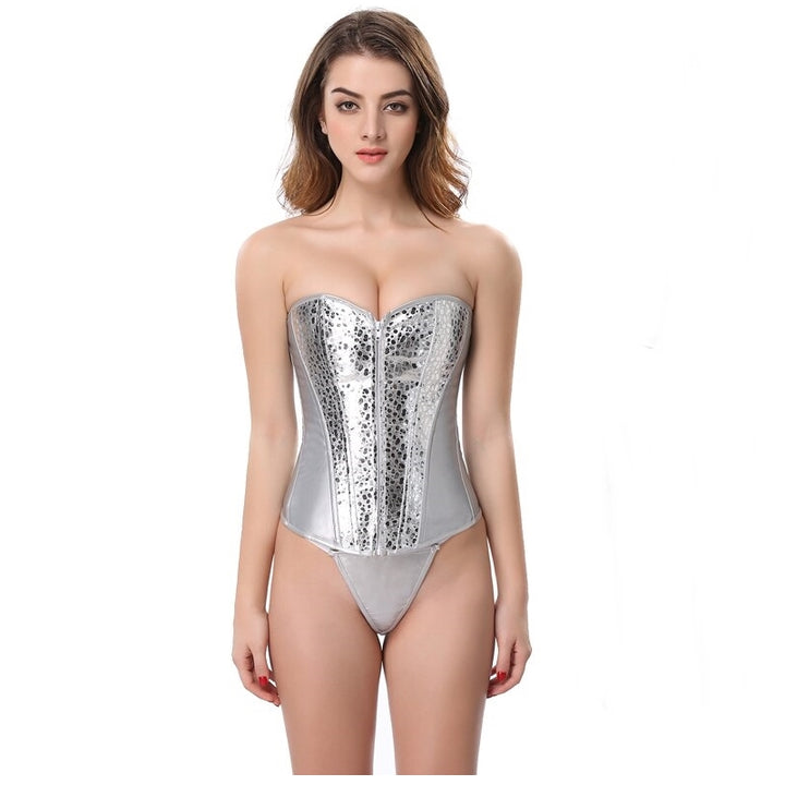 Corset Overbust Metalizado Prata