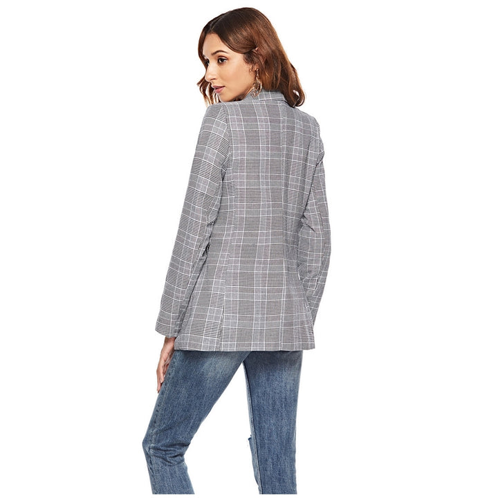 Blazer Feminino Xadrez Urbano Cinza