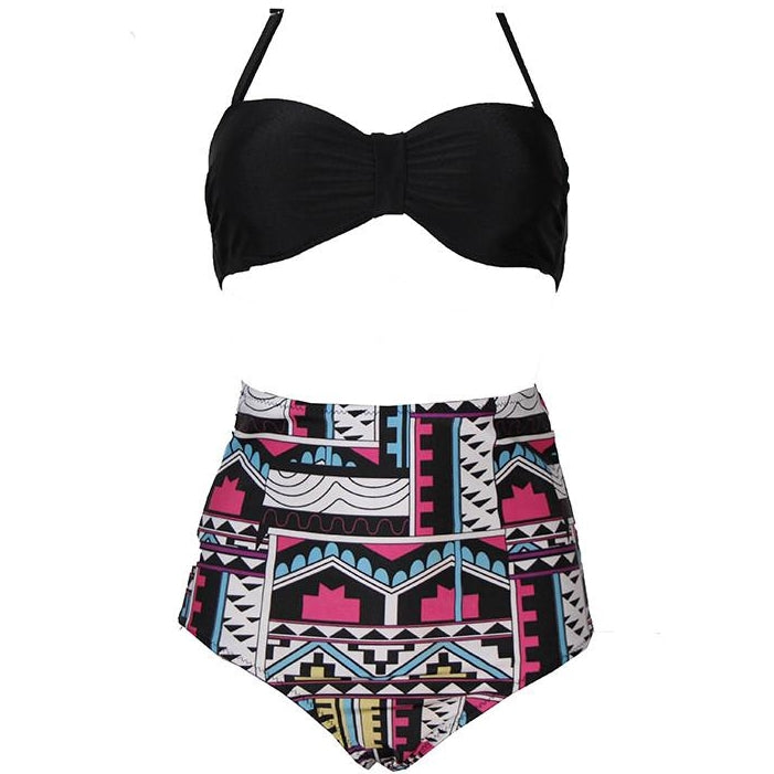 Biquíni Retrô Cintura Alta Estampa Étnica