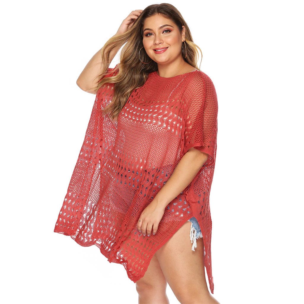 Túnica Saída Praia Tricot Vermelha