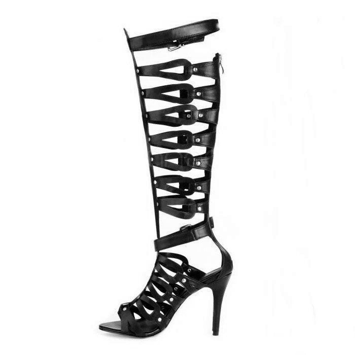 Sandália Gladiadora Cano Longo Com Rebites