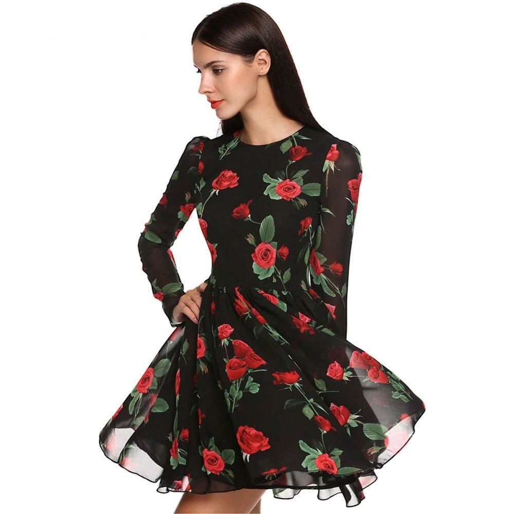 VESTIDO PLISSADO MANGA LONGA FLORAL - PODEROSA SHOP