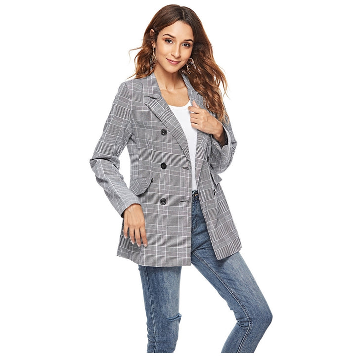 Blazer Feminino Xadrez Urbano Cinza