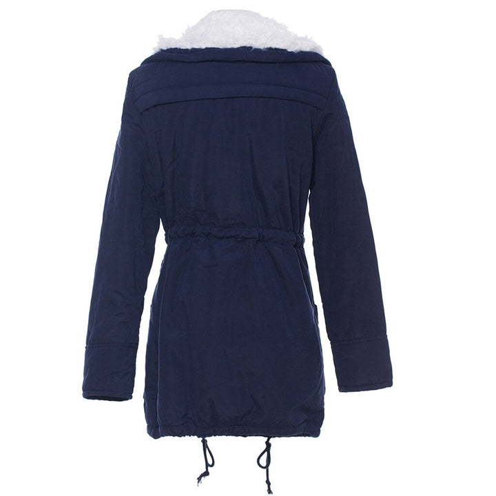 Parka Feminina Azul Forrada Com Capuz