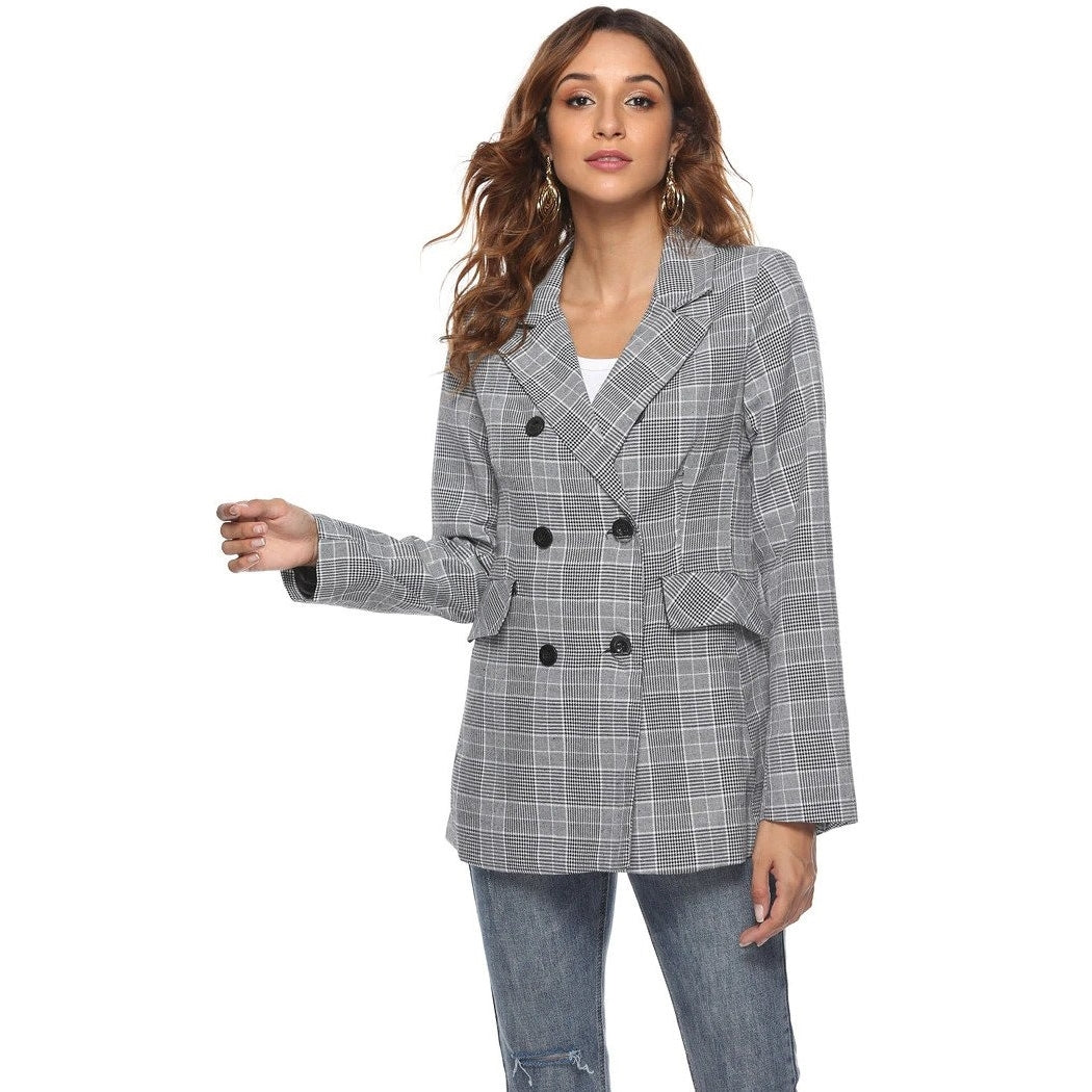 Blazer Feminino Xadrez Urbano Cinza